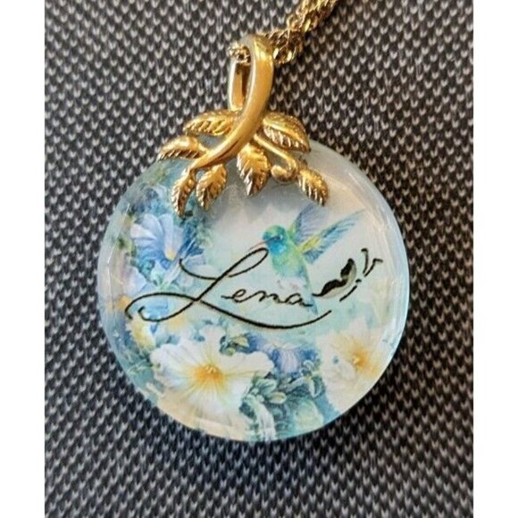 Lena Hummingbird Necklace Glass Round Pendant Boho Spring Summer Birds - Picture 2 of 7